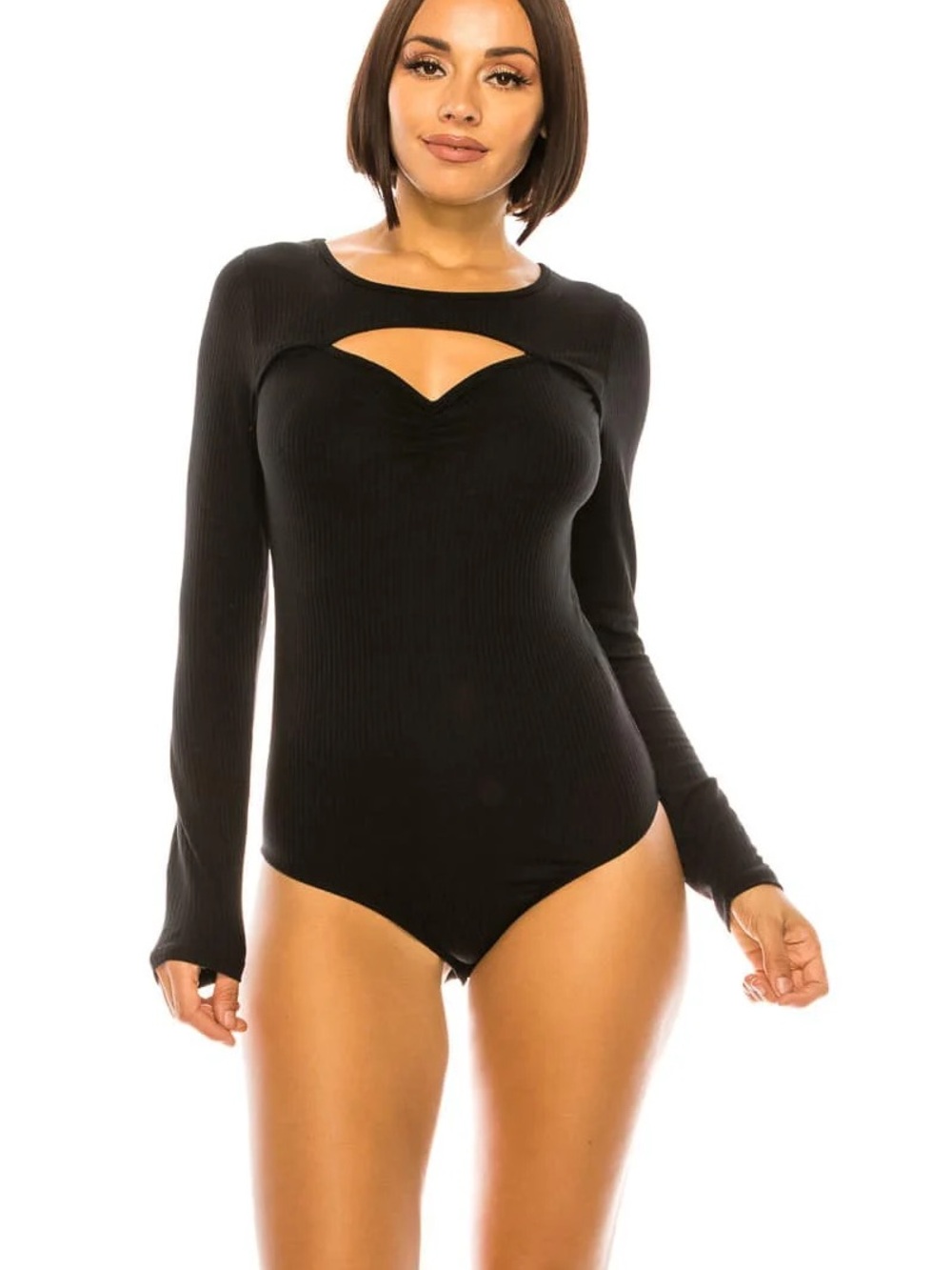 Women’s Black Long-Sleeve Cutout Bodysuit